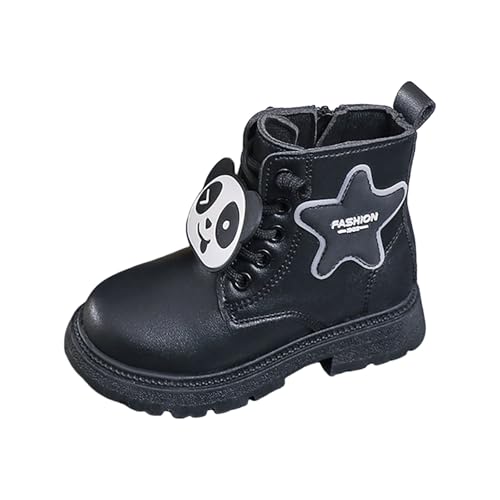 IWIHMIV Girls Short Boots Girls Non Slip Soft Bottom Leather Boots Lace Up Side Zipper Ankle Booties for Toddler