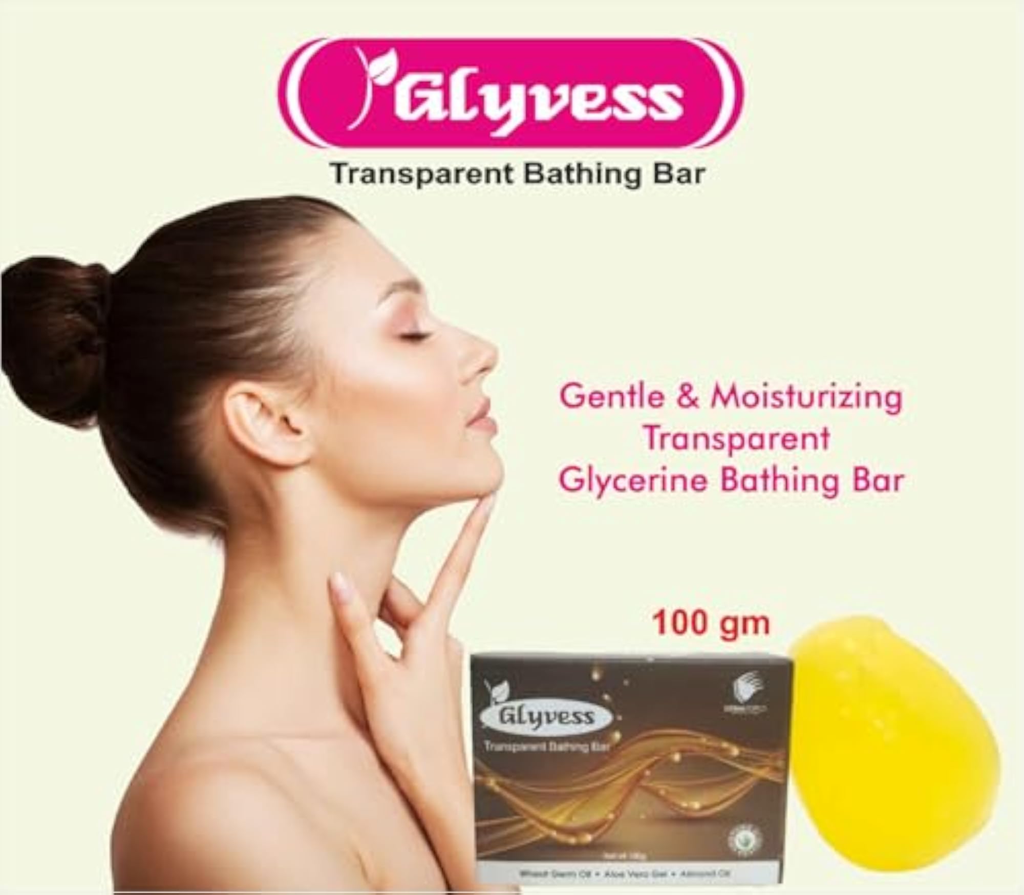 Transparent Bathing Bar with Wheat Germ Oil & Aloe Vera, 100g