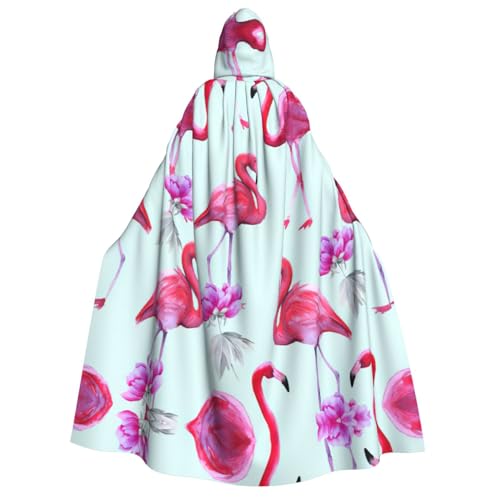 Cape à capuche flamants roses adulte. Costume de cosplay et déguisement de fête de sorcière.