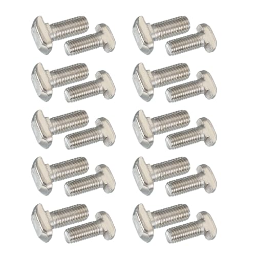 Image of PATIKIL M8 x 20 mm Thread T-Slot Bolts, 20 Pcs Drop-in Bolt Hammer Head T-Bolt Standard 8 mm Sliding Screw Stud for 30 Series Aluminum Extrusion Profile, Silver