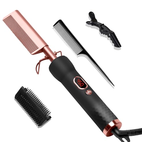 Pressing Combs for Black Hair with 12 Temp Settings,Electric Hot Comb 110-240V Straightening Comb...