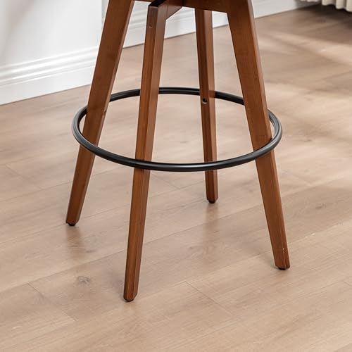 Image of AQG Counter Height Bar Stools Set of 4, Mid Century Modern Retro Bar Chairs, Swivel Barstools with Walnut Craft, Faux Leather Upholstered Furniture for Island /Counter (Black, 26.3 inch-4 PCS)