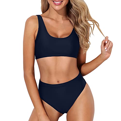 Traje de baño para mujer, traje de baño para mujer, tankinis de tallas grandes, bikini acolchado, bikini de pecho grande, traje de baño exclusivo, gordito para mujer en traje de baño, azul oscuro, XXL