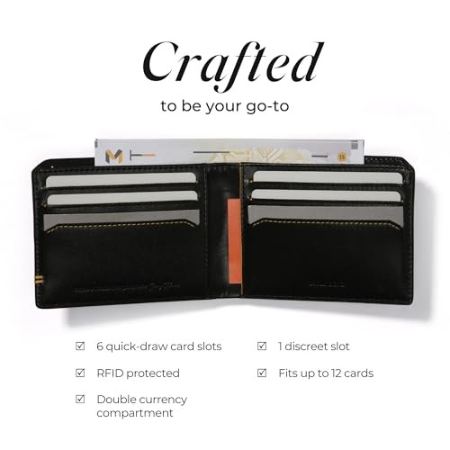 Image of MOKOBARA Stash Bifold Wallet for Men | Monostriped | Genuine Leather | RFID Protected | Holds Up to 12 Cards | Double Currency Compartment | Money Moves (Black)