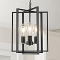 Webfkh Black Farmhouse Modern Chandelier Light Fixture for Dining Room, 3 Light Rustic Kitchen Island Metal Pendant Hanging, Adjustable Geometric Foyer Light Fixtures for Entryway Hallway Living Room