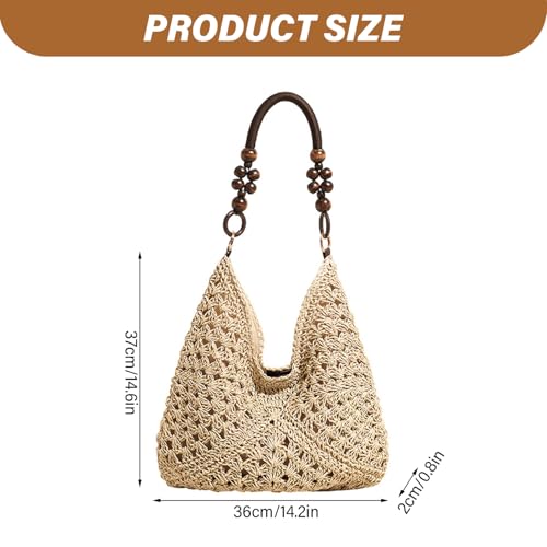 Bolso de playa para mujer, tote con cierre magnético y asa con cuentas, diseño bohemio tejido a mano en ratán, ideal para viajes, citas y compras miniatura 4