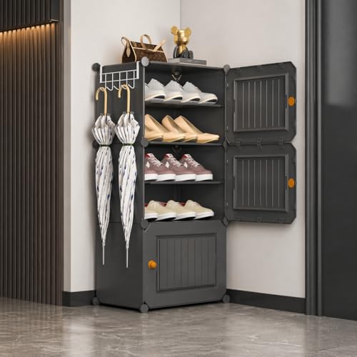 Image of Sunderlook Shoe Rack Plastic for Home- Slipper Stand, Professional Shoe Stand, Chappal Stand, Multipurpose Foldable Standing Comfort Runner Shoe Rack with Door (Grey, 6 Shelf 3 Door)