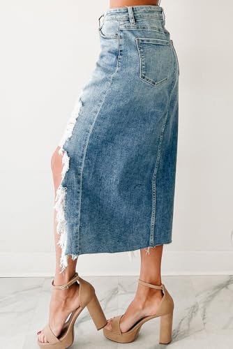 Apvirdy Irregular Distressed Denim Skirt for Women High Waist Buttoned Western Cowboy Jean Skirts 20252