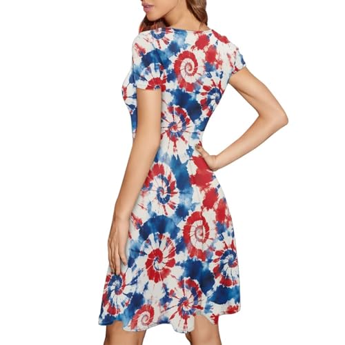 Image of HUGS IDEA Womens Puffy Swing Midi Dress Round Neck Short Sleeve Party A-Line Dresses