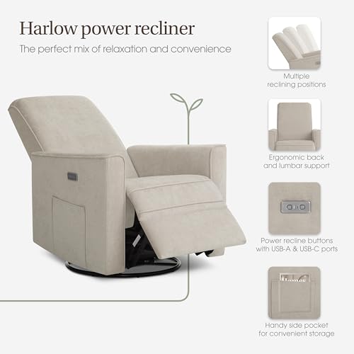 Image of Evolur Harlow Upholstered Power Glider Recliner with USB Charging - Rocking & 275 Swivel with Smooth Glide - Greenguard Gold & FSC Certified - Modern Nursery and Living Room Chair in Tan