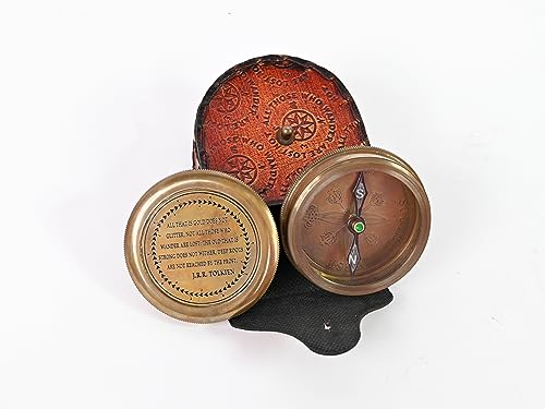 Brass Nautical - Not All Those Who Wander are Lost Brass Gift Engraved Compass with Leather case, Graduation Day Baptism Communion Confirmation Day Motivational LOTR J.R.R. Tolkien (Style 1) - Image 6