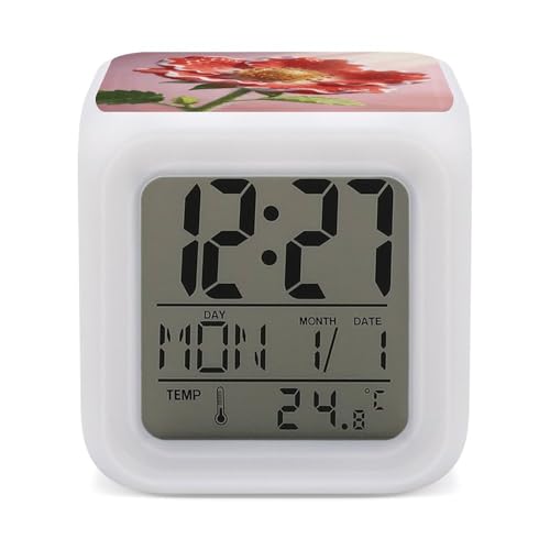 Image of FekiLoot Strawberry Flower Alarm Clock for Heavy Sleepers Wake Up Digital Clock with 7 Color Changing Night Light Super Loud Digital Alarm Clocks Small Machine Alarm Clocks