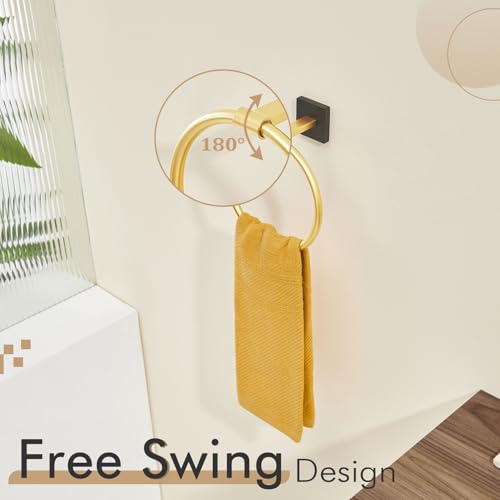 Image of KOKOSIRI Hand Towel Holder Wall Mounted Towel Ring Bathroom Accessories Shower Towel Hanger Rack Stainless Steel Black with Gold, B3010GDK