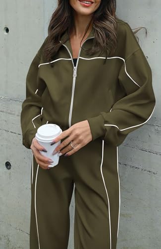 Image of BTFBM Women's Two Piece Tracksuit Fall 2026 Long Sleeve Zip Up Sweatshirt Long Pants Outfits Jogger Sweatsuit Sets