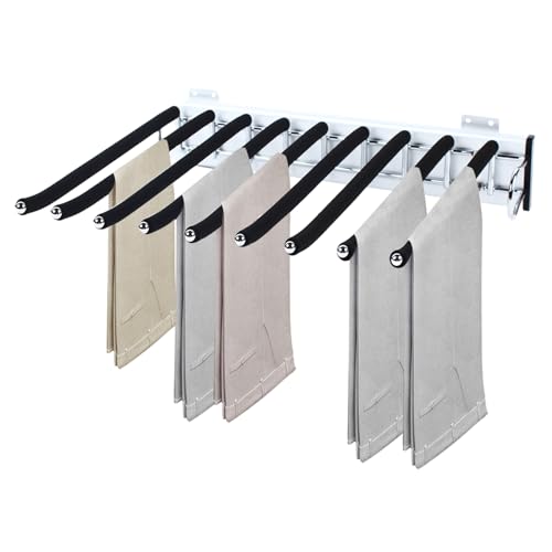 CAIHAOA Pull Out Trousers Hangers, Right-Side Installation 9 Arms Retractable Closet Pants Rack, Side Mounted Trouser Rack for Jeans, Pants, Ties, Scarves(Double-Row Ball Bearings), Black