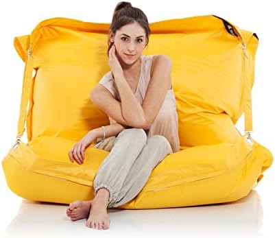 SMOOTHY® Sitzsack XXL Outdoor & Indoor, 450L Riesensitzsack, Sonnengelb | Kein Einsinken dank Relax-Gurten, schmutzabweisender 420D-Nylon Bezug waschbar, XXL Sitzsack groß mit Füll