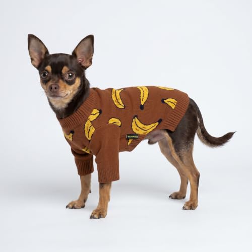 Image of Fitwarm Banana Dog Sweater, Thermal Dog Winter Clothes for Small Dogs Boy Girl, Pet Outfit, Brown, Yellow, Medium