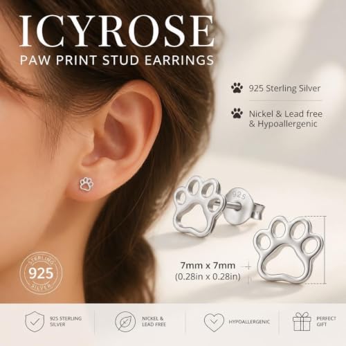 Image of 925 Sterling Silver Paw Print Stud Earrings (Choose Your Style) (Nickel Free)