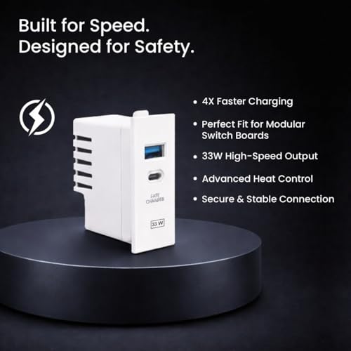 Image of 33W Fast Charging Wall Charger Dual Port USB + Type C Adapter Compatible with iPhone & Android | Compact Plug Socket Charger | Pack of 2