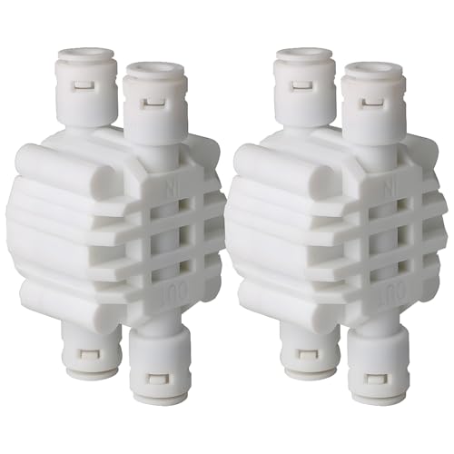 CESFONJER 2 Pcs Válvula de 4 vías para RO Sistema, 1/4' Tubo aprisa conecte Empuje Accesorios para Filtro de Agua de ósmosis inversa de 1/4' regulador de presión de válvula de Bola rápida de Agua