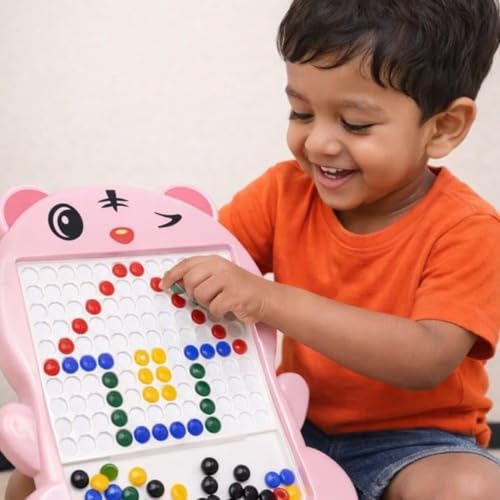 Image of Magnetic Drawing Board for Kids with 80 Beads & Magnetic Pen | Big Size Magnetic Doodle Board | Educational Learning Toy, Drawing & Creativity for Boys & Girls (Multicolor) (Pink Medium)