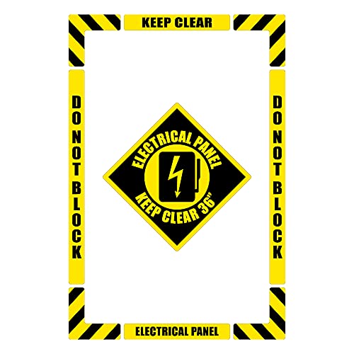 NMC Electrical Panel Keep Clear 36" Walk-On Floor Marking Kit with Textured Non-Slip Surface, Configurable (Includes 12 X 12 Center Floor Sign and Marking Strips with Corner Angles), WFK05