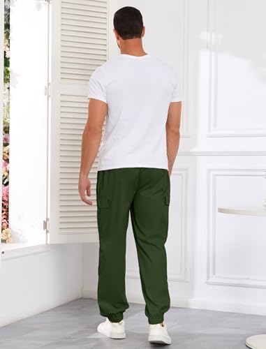 ZAFUL Mens Casual Cargo Pants Drawstring Hiking Outdoor Streetwear Track Joggers Sweatpants with Pockets (1-Army Green, L)3