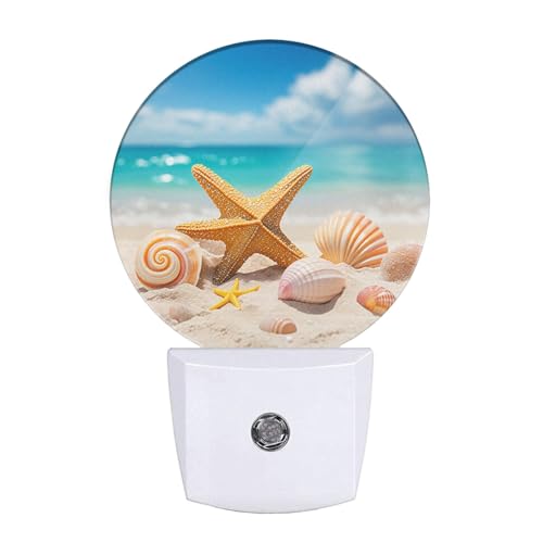 Image of EKOBLA Beach Night Light, Starfish and Seashell Coastal Night Lights Plug Into Wall with Dusk to Dawn Sensor for Men Women