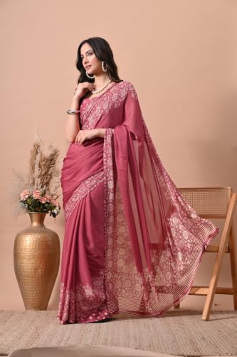 Image of MIRCHI FASHION Women Saree | Chiffon Chevron Zig Zag Printed Office Wear Sari with Blouse