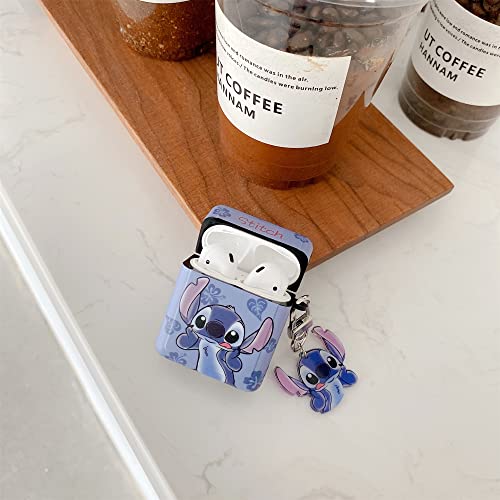 Soft Tpu Case With Charm Keychain Hook For Apple Airpods 1 2 1St 2Nd Generation Blue Stitch Grimace Funny Face Heart Cartoon Disney Disneyland Anime Cute Lovely Adorable Kids Girls #TOP1