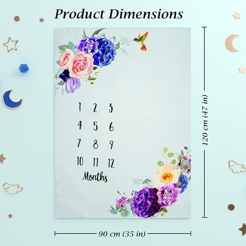 Image of Monthly Milestone Blanket Floral Humming Bird Design | 1-12 Months | Ultra-Soft & Skin-Friendly | Ideal for Newborn Boys & Girls | Perfect Baby Growth Tracker & Photoshoot Prop