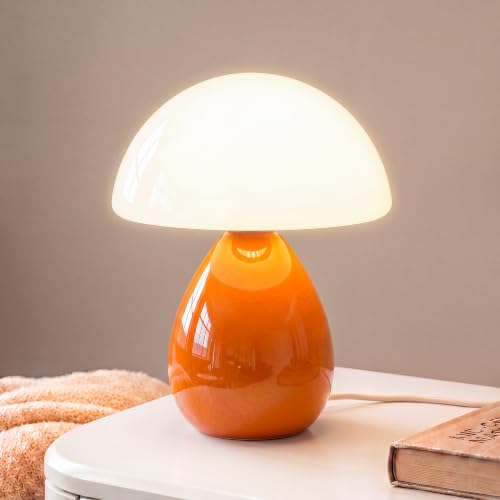Image of Dawnwake Mushroom Lamp Table Lamp for Bedroom-Small Desk Table Lamps,Orange | Ice Crackle 10.08 inch Mid Century Modern Table Lamps for Living Room Bedroom Decor,Ceramic Lamps for Home Room Decor,Glass Shade