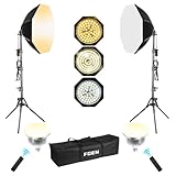 FGen Softbox Fotostudio Set,2x50cm Oktagonale Softboxen mit 60W LED 3000-6500K Lampen,150cm verstellbares Lichtstativ für Porträtfotografie, Live-Streaming, YouTube-Videofotografie