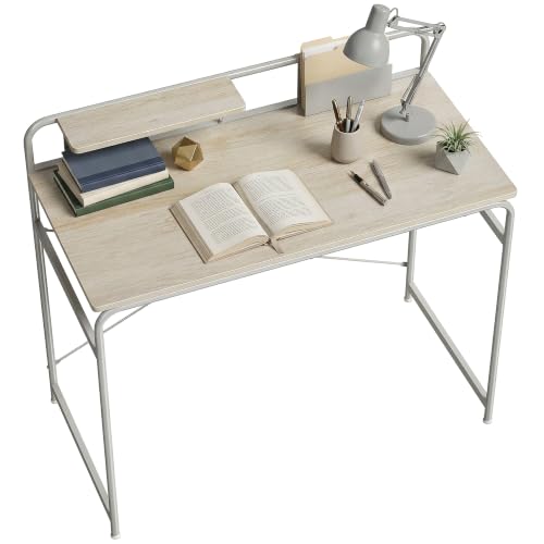 HOMCOM Escritorio con Estante y Estructura de Metal 98x48x88,5 cm Roble