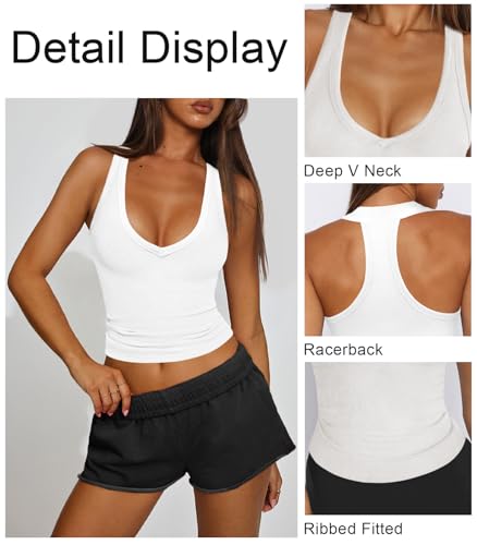 Womens Low Cut Deep V Neck Racerback Tank Tops for Women Summer Workout Yoga Sport Ribbed Fitted Cotton Clothes3