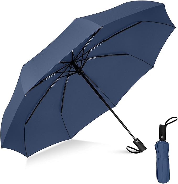 ELRINZA Pack of 2 Automatic Umbrellas for Rain - Large Windproof Travel Umbrella with Wind Vent | Double Canopy Auto Open & Close for Men & Women (Black & Blue) 2