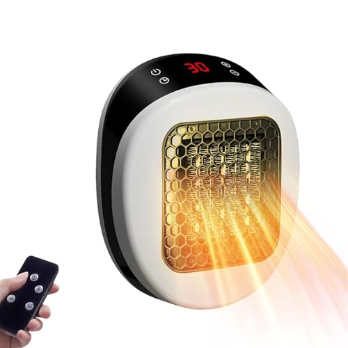 Plug In Heater with PTC Ceramic, 600W Mini Portable Electric Heater with Remote Control, Rapid Heating in 3 Seconds, 12H Timer, PTC Ceramic Heating Element, Space Heater for Bedroom Office Desk(White)