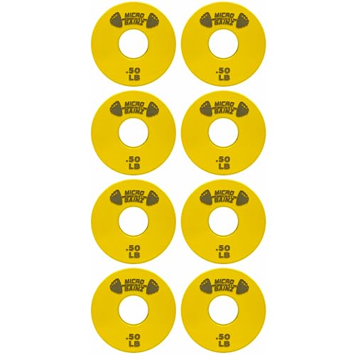 Micro Gainz Standard 1-Inch Center Hole Yellow .50LB Fractional Weight Plates 8 Piece Set- Designed for Standard 1-Inch Barbells and Dumbbells, Made in USA