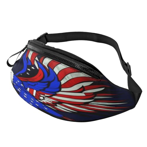 Marsupio Patriotic Eagle per uomo e donna con jack per cuffie e cintura regolabile per ciclismo corsa jogging viaggi attività allaperto allenamento fitness escursionismo Nero