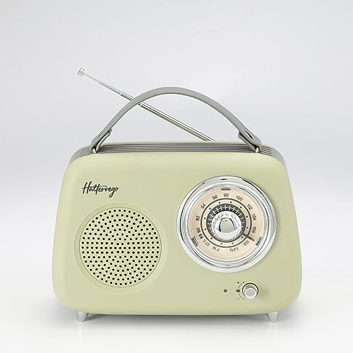 Halterrego Enceinte/Radio rétro, RMS 5W, Bluetooth, Radio FM, Lecteur USB, Aux in, Batterie Rechargeable, Vert Olive
