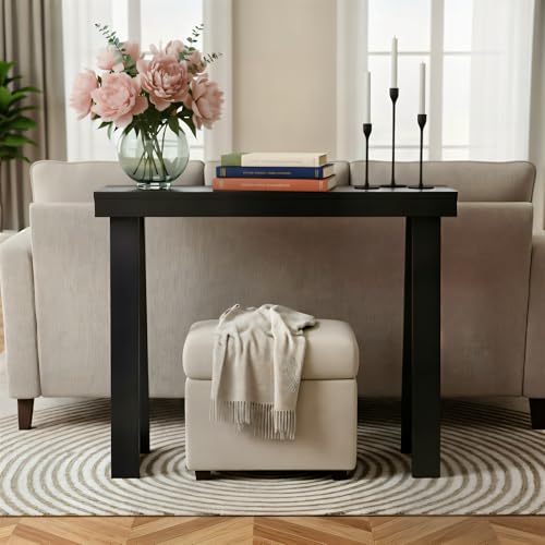 Image of Plank+Beam Solid Wood Console Table, 36 inch, Sofa Table, Narrow Entryway Table for Hallway, Behind the Couch, Living Room, Foyer, Easy Assembly, Black