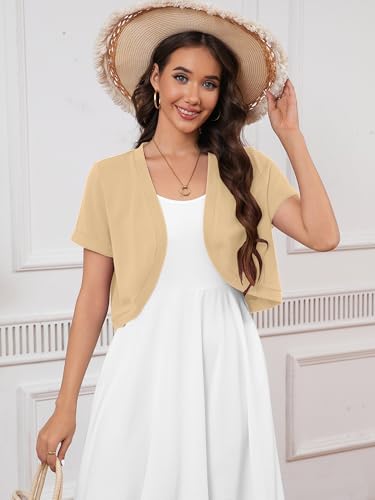 Image of Heymoments Women's Short Sleeve Bolero Shrugs Lightweight V-Neck Open Front Cropped Cardigan (S-2XL)