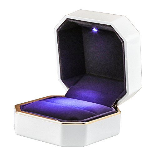 LED Jewelry Gift Box Case Elegant Velvet Ring Box Earring Box With LED Light for Jewelry Display Wedding Engagment Valentine's Day Christmas Gift, White