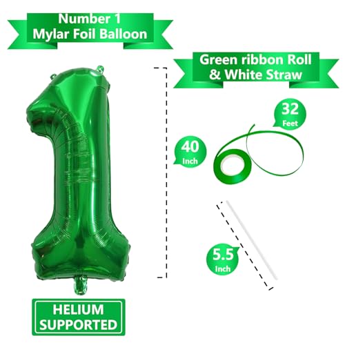 Image of Number Balloons Green Party Balloon - Giant Number 1 Balloon, 40 Inch Large Balloon for St. Patrick's Day Games Theme Birthday Decoration, Girls Boys Party Supplies