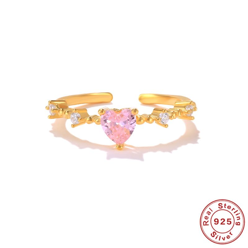 Bague ouverte réglable argent 925 doré zircone cœur cadeau femme
