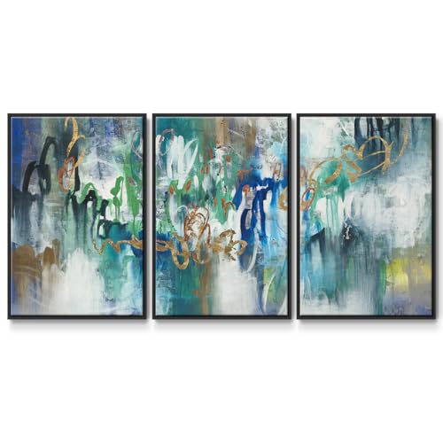 Renditions Gallery Abstract Wall Art Felicity Words Sign Painting Modern Colorful Décor Artwork Canvas Prints Wall Decorations for Living Room and Bedroom-Black Floater Frame-26”x40”x3 Panels, LS014