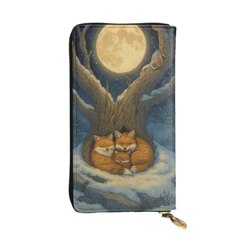DaihAnle Winter Night Forest Fox and Owl ﻿Hand-Held Wallet Fashionable Long Microfiber Leather Large Capacity