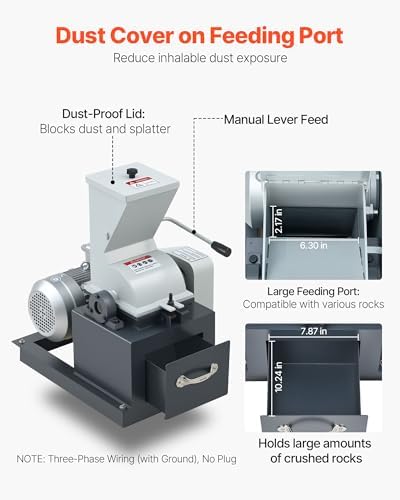 VEVOR Hammer Crusher, 2.5KW 220V Electric Rock Stone Shatter Grinder, Glass Crushing Machine with 100 to 200 kg/h Crushing Capacity, Coal Crusher Milling Machine with 0.12/0.24/0.4 inch Sieve Screens - 4