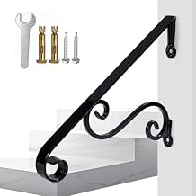 Yahpetes Hand Rails 1-2 Steps Porch Handrails Wrought Iron Handrail Grab Rail Single Post Railing 22.8"X 14.4" Black Stair Railing Bracket Metal Art Wall Mount Rail for Outdoor Step