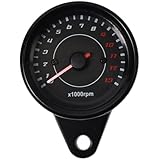 DKMOTORK 0041 Motorcycle Tachometer 60mm 12V with LED Back Light Aluminum for Honda Kawasaki Suzuki Black
